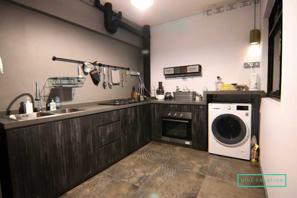 Industrial Kitchen with Countertop and Homogeneous Tiles