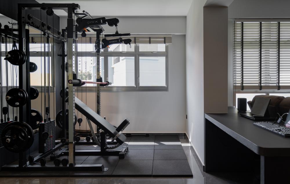 Modern Home Gym with Gym Equipment and Lighting