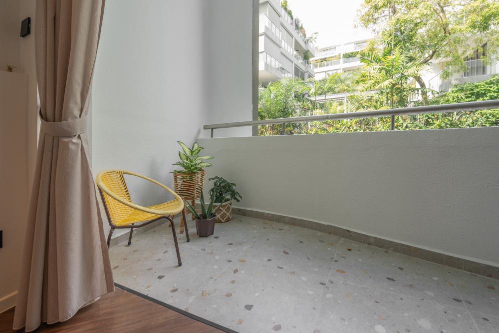 Modern Balcony with Curtain and Outdoor Chairs