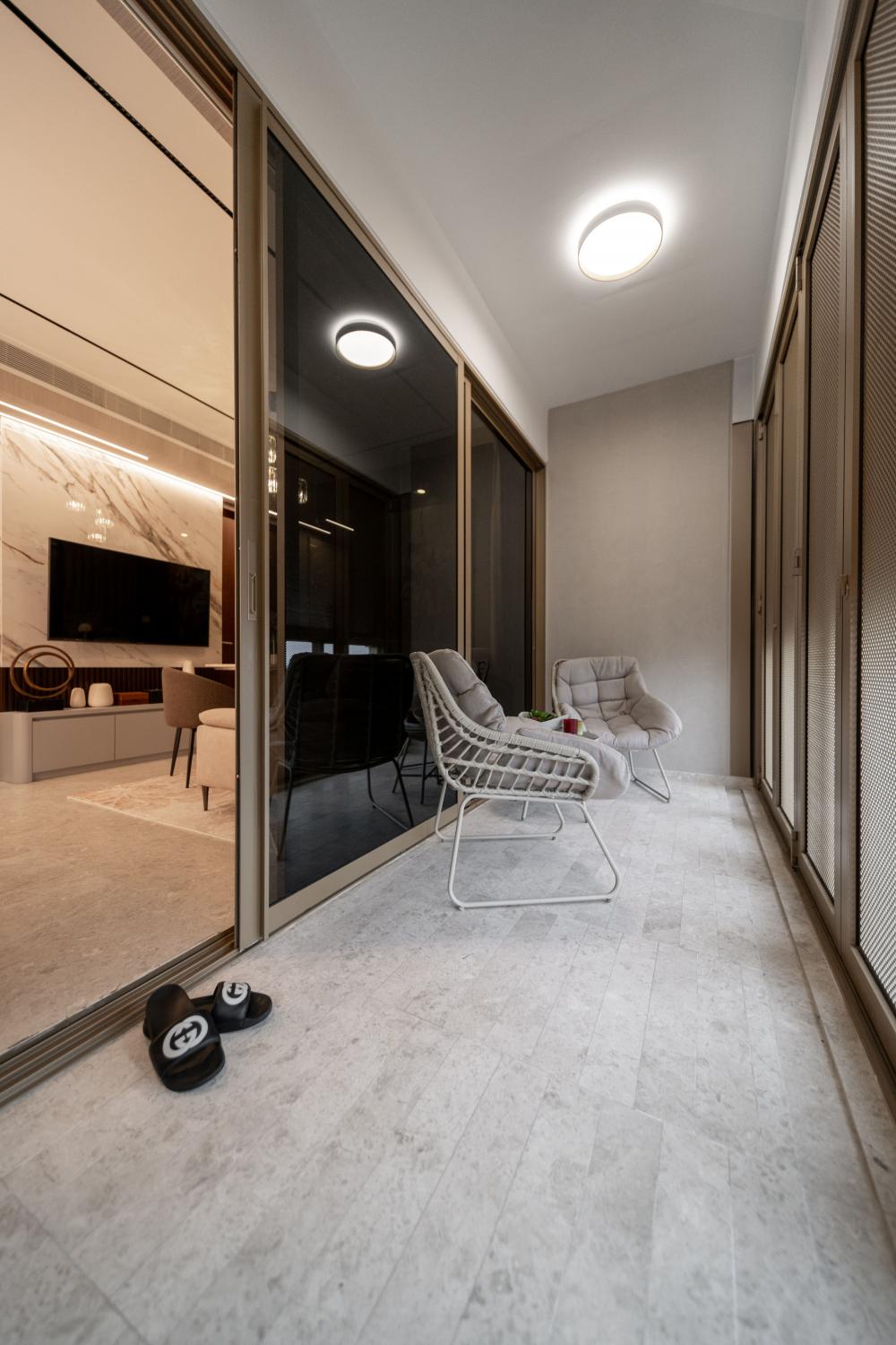 Modern Balcony with Lighting and Decorative Lighting