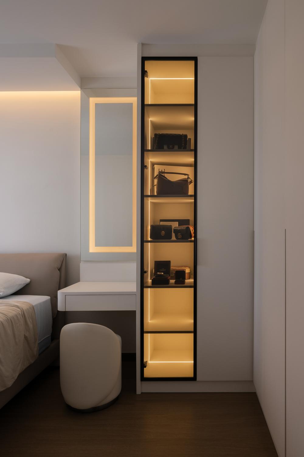 Minimalist Bedroom with Bookshelf and Wardrobe