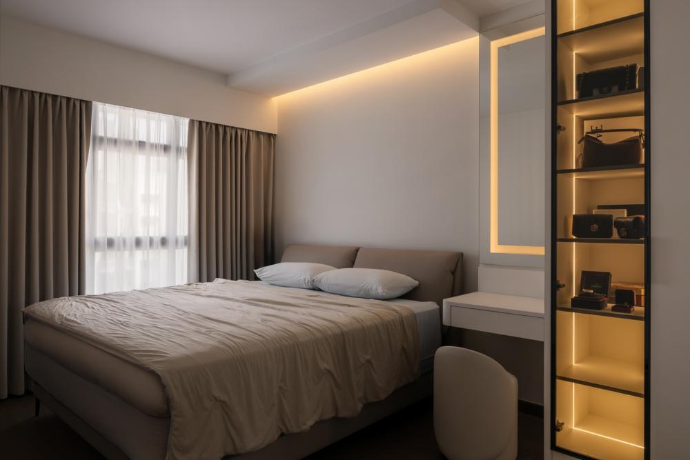 Minimalist Bedroom with Cove Lighting and Bedside Table
