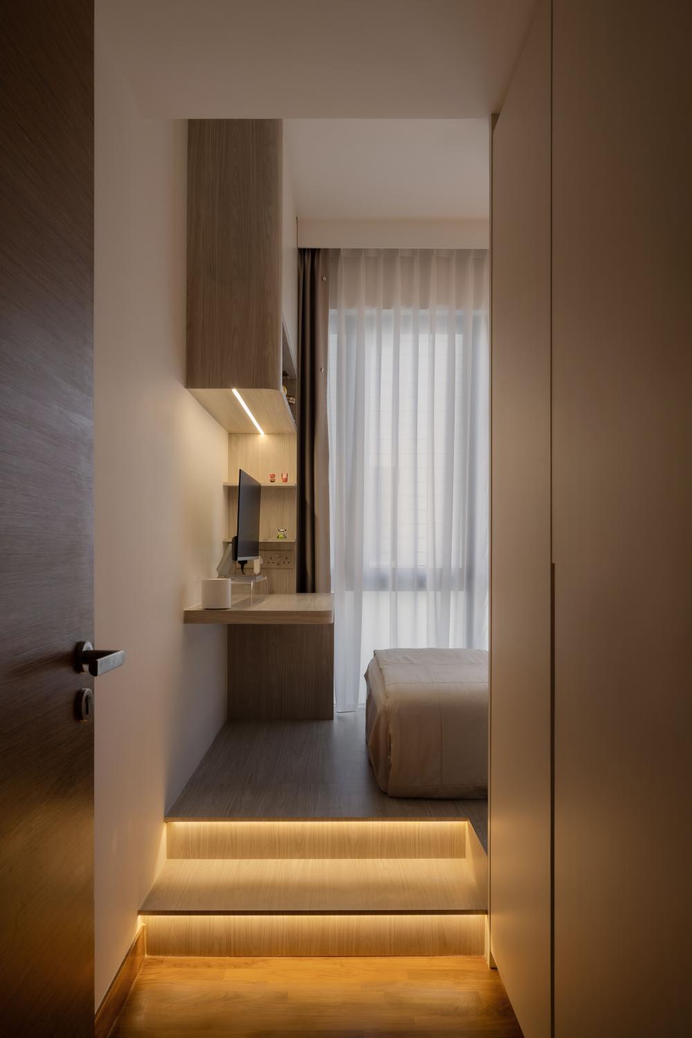 Minimalist Bedroom with Bookshelf and Platform Bed