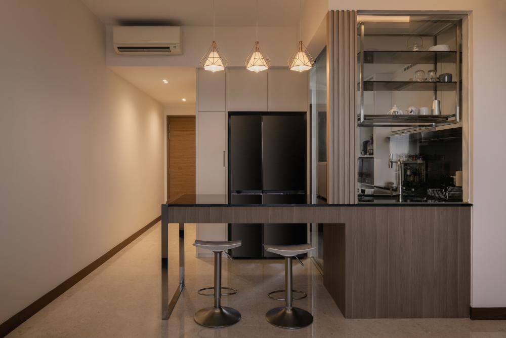 Minimalist Dining Room with Downlights and Dining Table