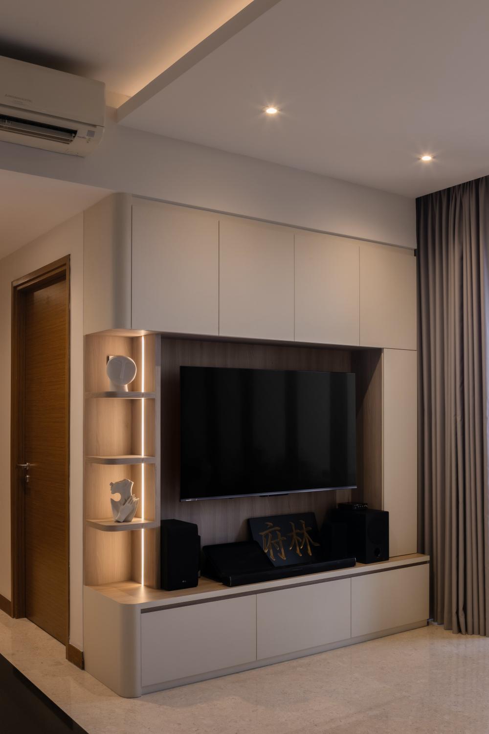 Minimalist Living Room with Feature Wall and Downlights