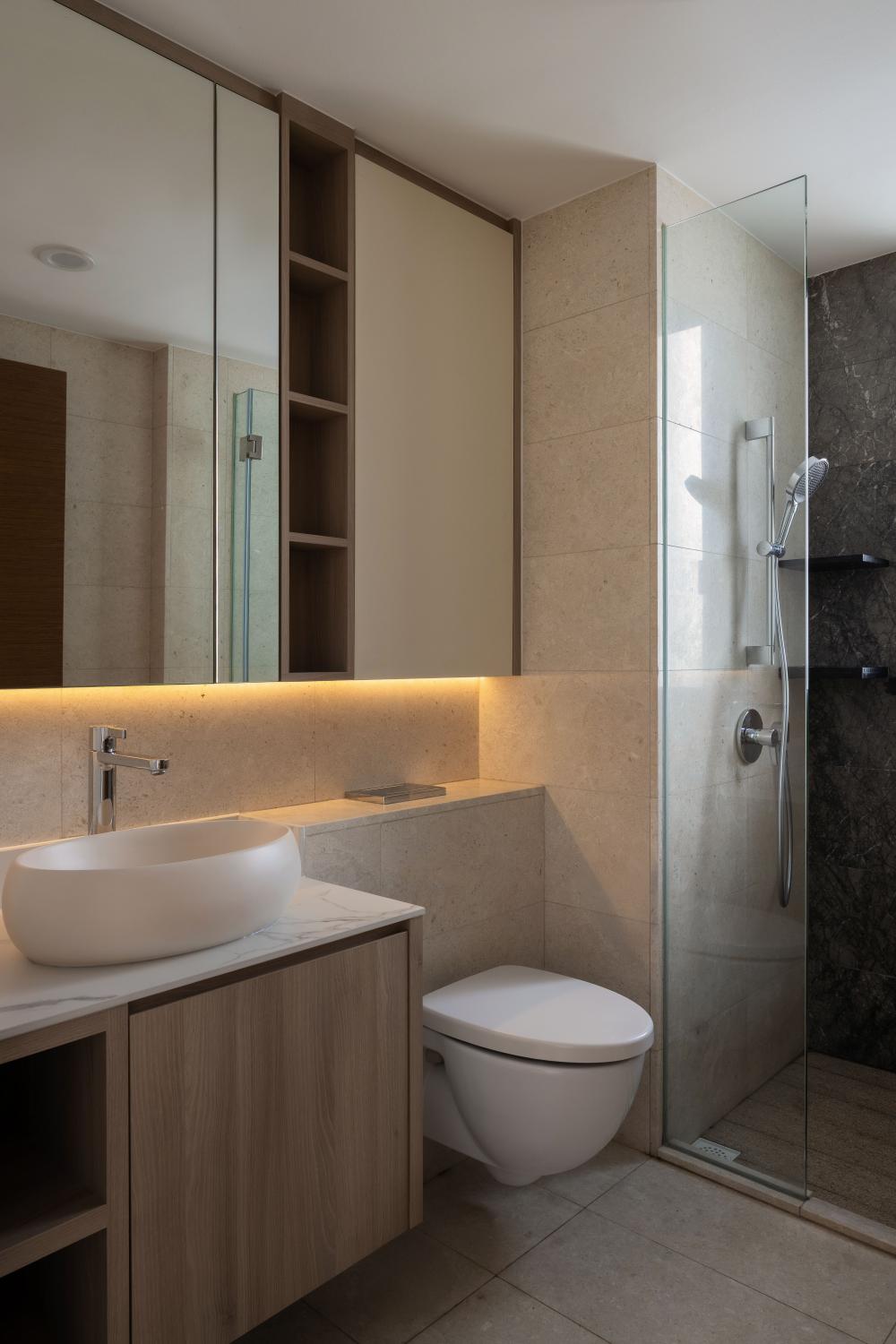 Minimalist Bathroom with Countertop and Mirror