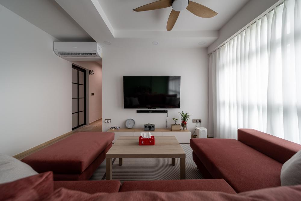 Country Living Room with TV Console and Sofa