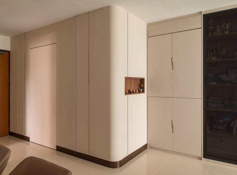 Modern Living Room with Bookshelf and Display Cabinets