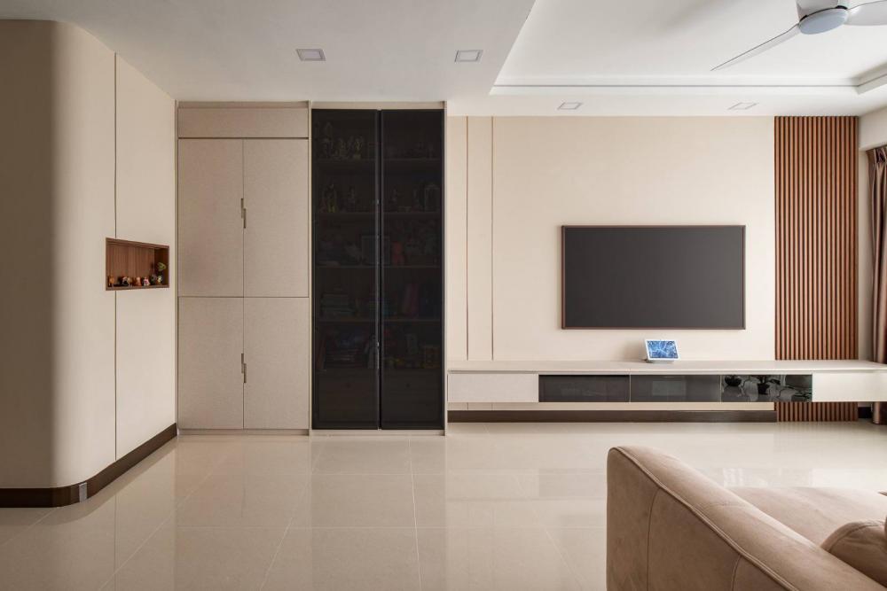 Modern Living Room with TV Console and Feature Wall