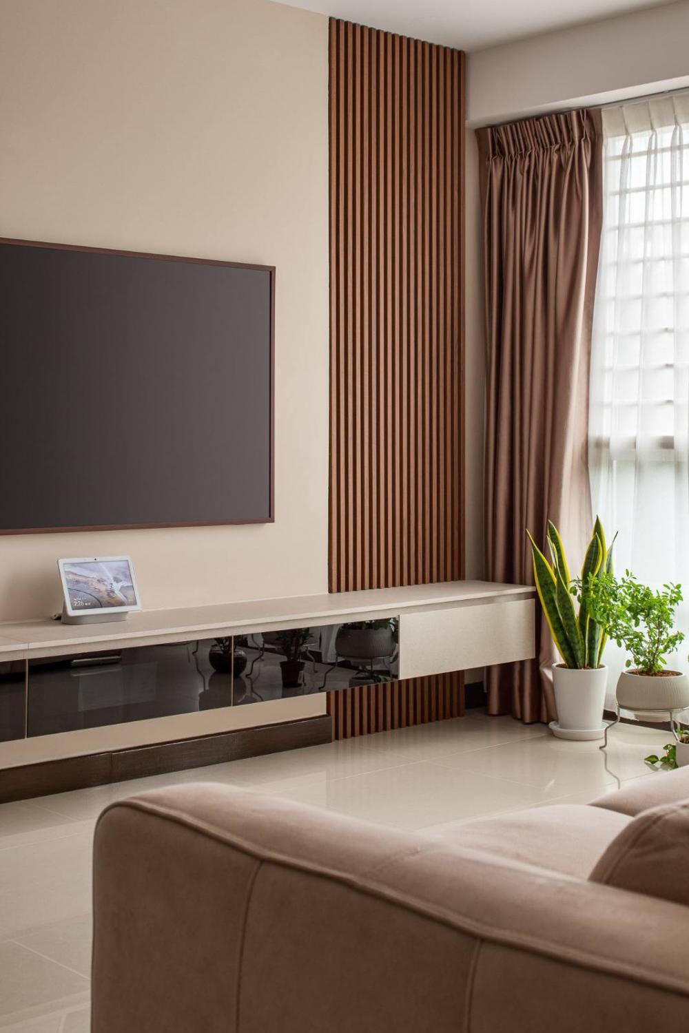 Modern Living Room with TV Console and Feature Wall