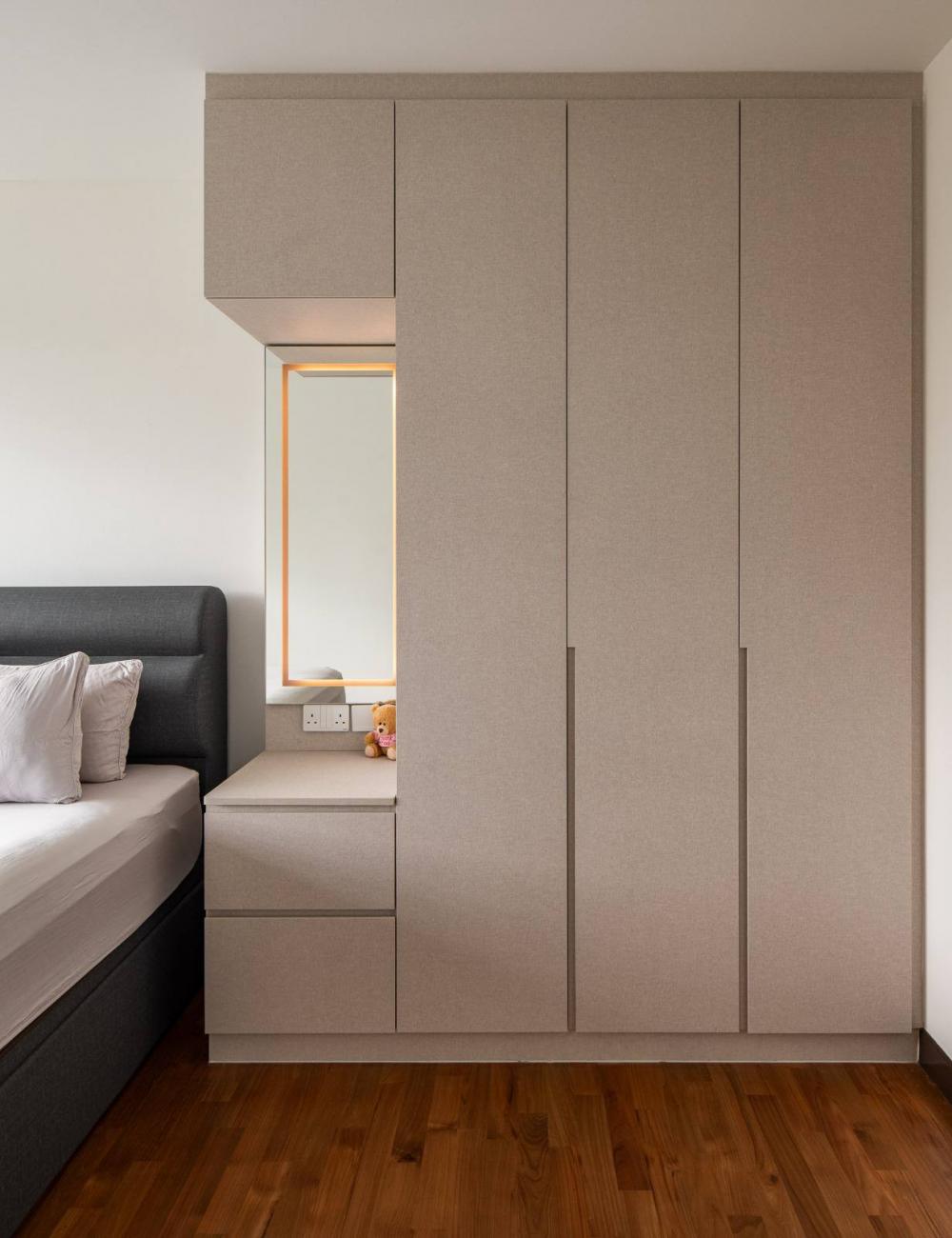 Modern Bedroom with Mirror and Wardrobe