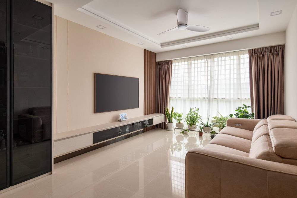 Modern Living Room with TV Console and Display Cabinets