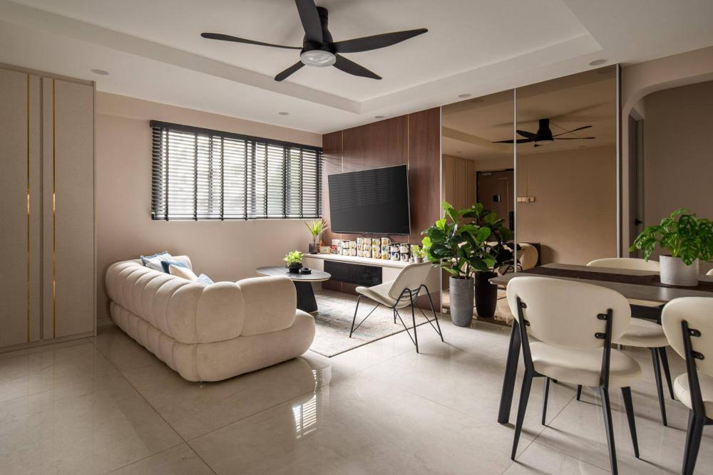 Contemporary Living Room with TV Console and Feature Wall