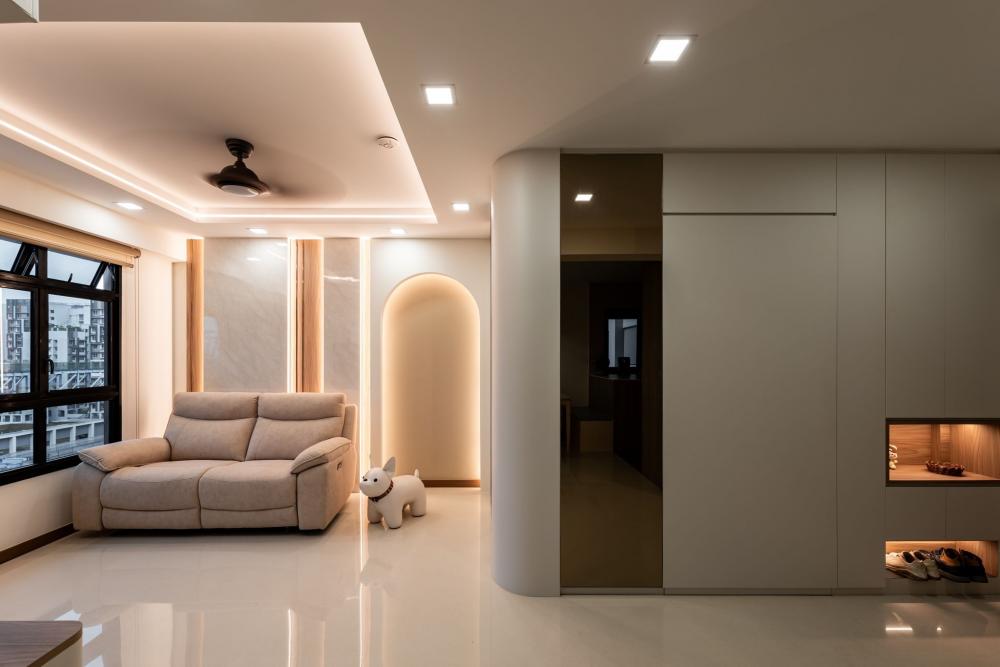 Modern Living Room with Feature Wall and Ceiling Light