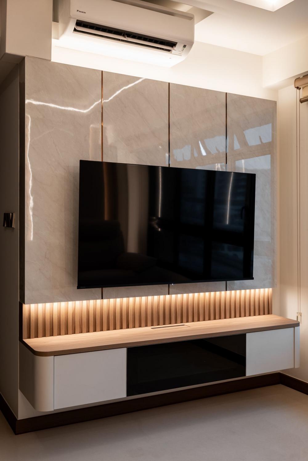 Modern Living Room with TV Console and Feature Wall