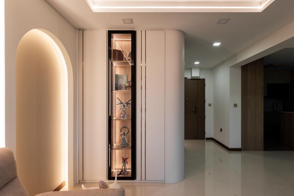 Modern Living Room with Display Cabinets and Lighting