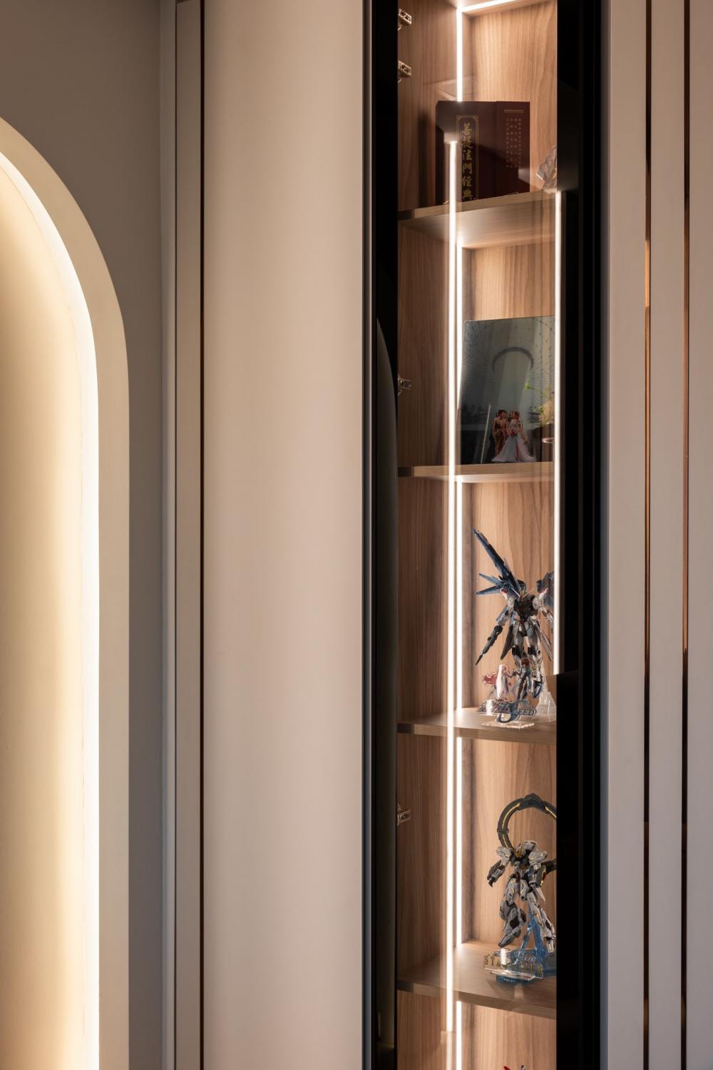 Modern Living Room with Display Cabinets and Lighting