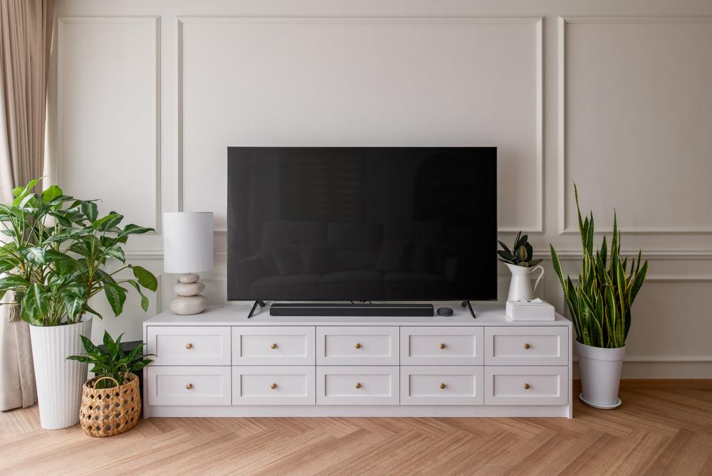 Vintage Living Room with Feature Wall and TV