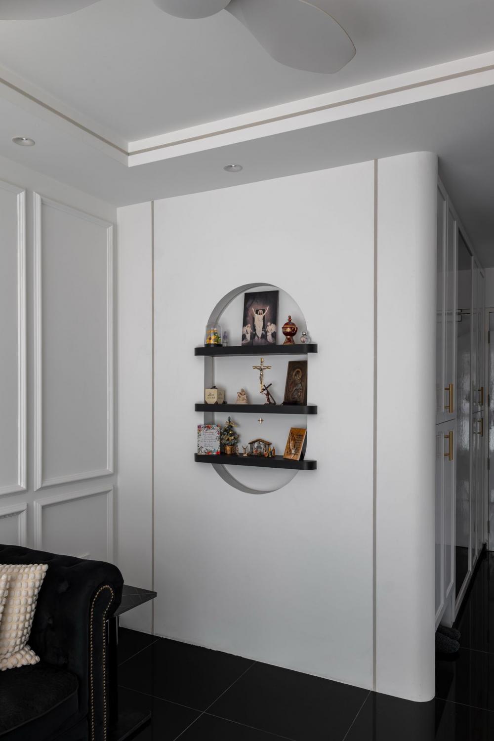 Modern Living Room with Feature Wall and Display Cabinets