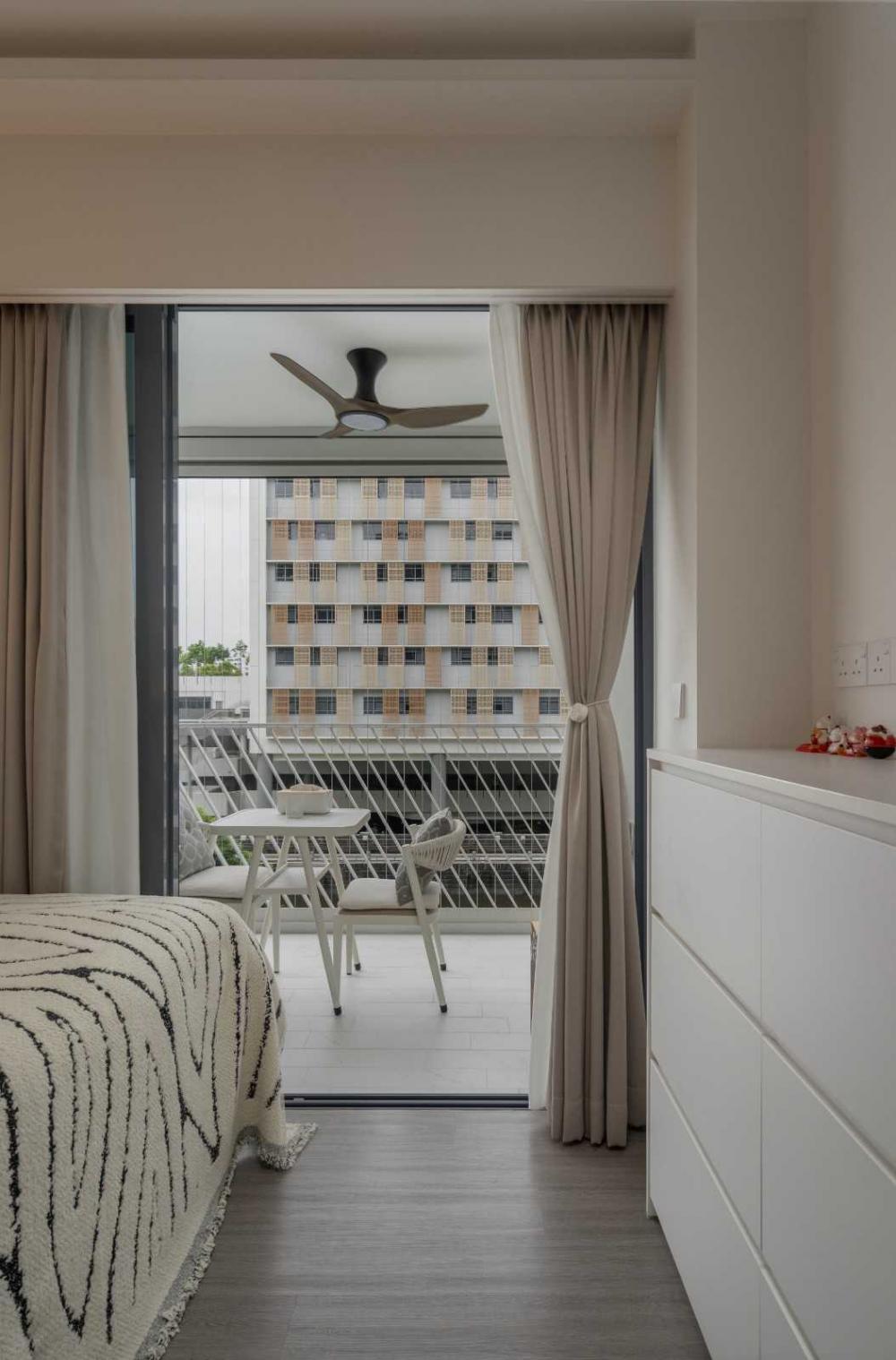 Modern Bedroom with Outdoor Table and Outdoor Chairs