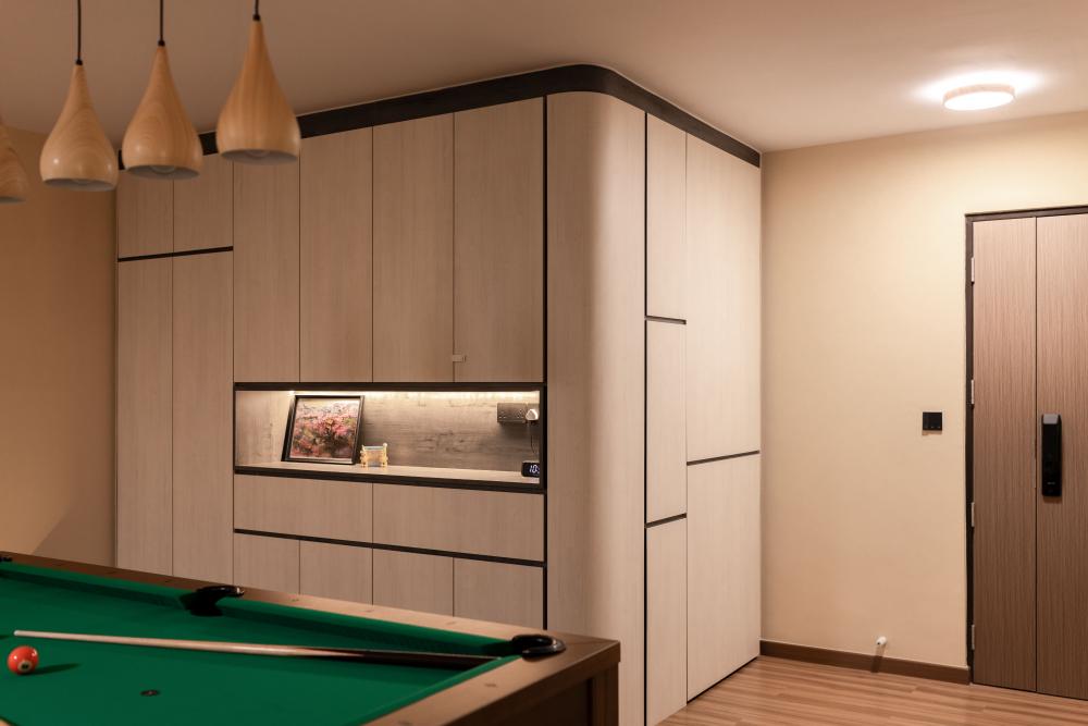 Modern Entryway with Shoe Cabinets and Lighting