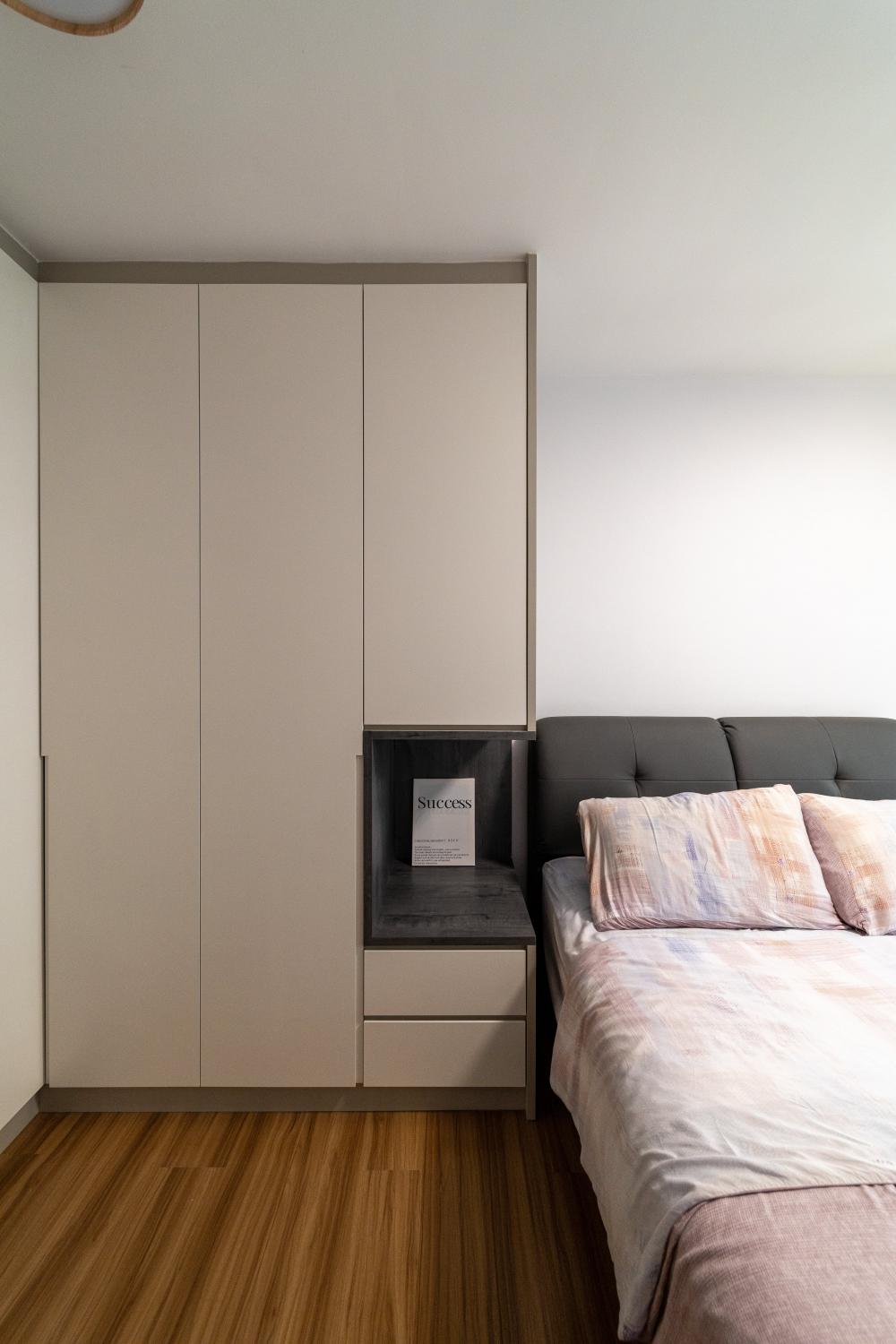 Modern Bedroom with Parquet Floor and Wardrobe