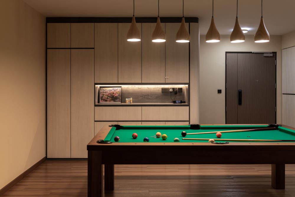 Modern Living Room with Shoe Cabinets and Lighting