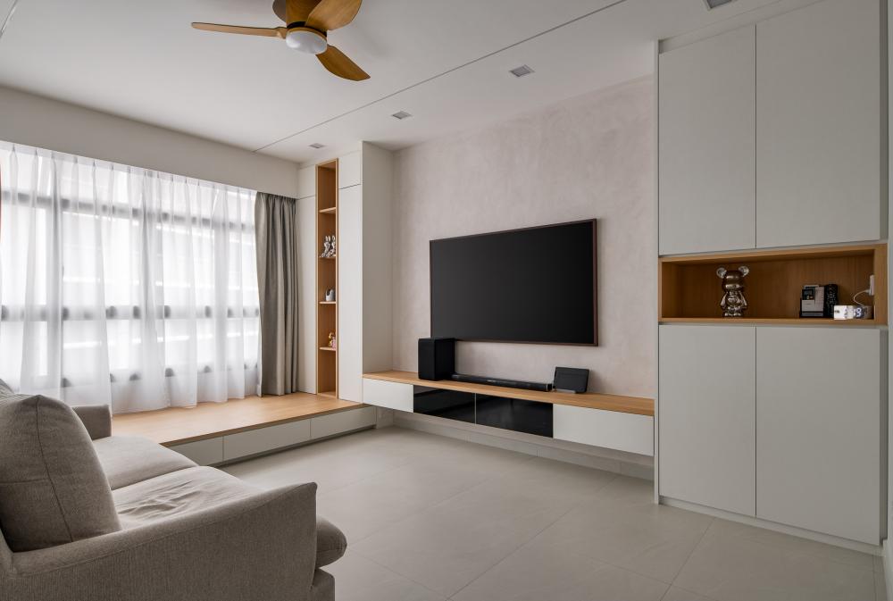Scandinavian Living Room with TV Console and TV