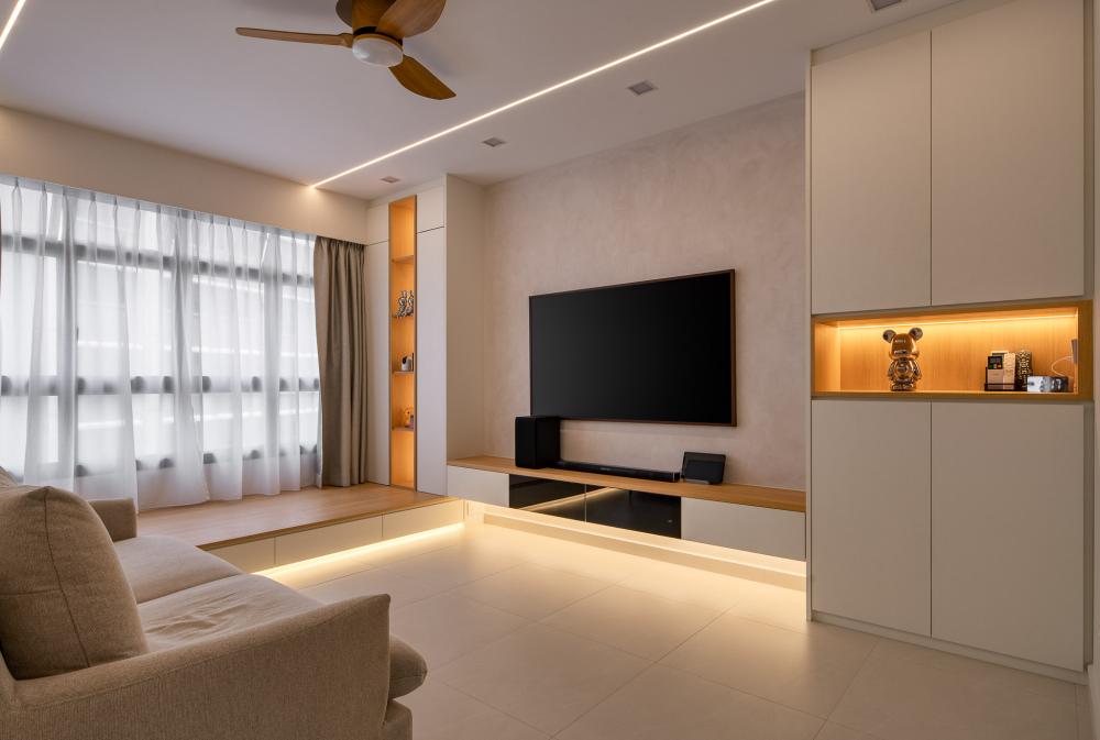 Scandinavian Living Room with TV Console and TV