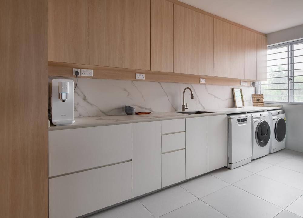 Scandinavian Kitchen with Kitchen Window and Washing Machine