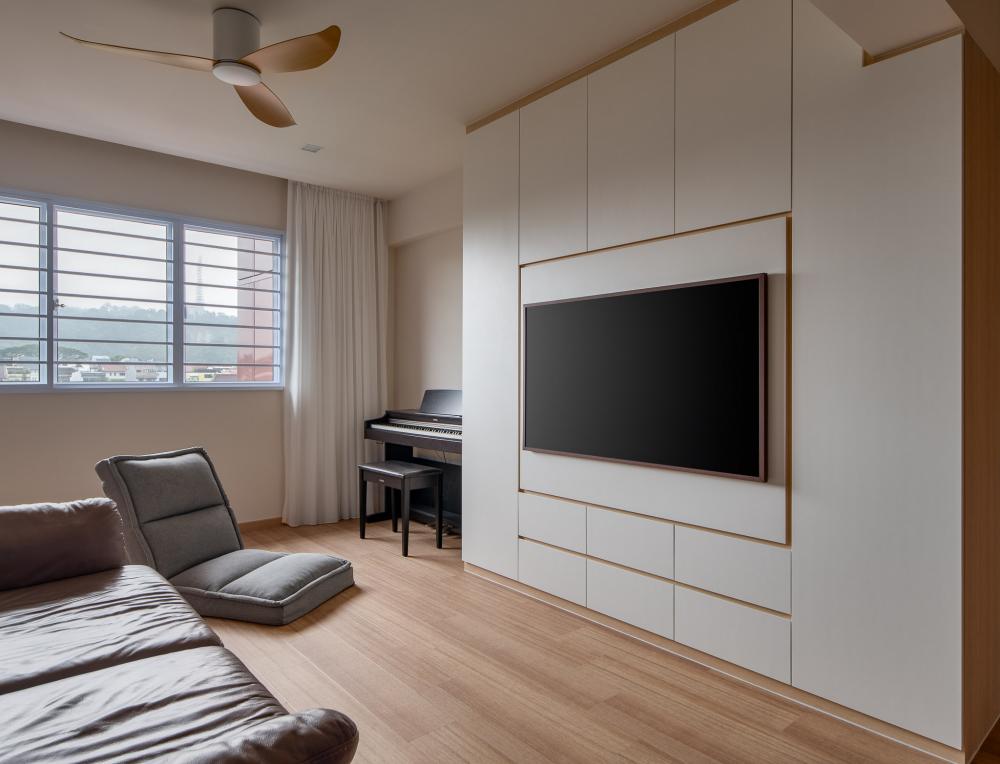 Scandinavian Living Room with Vinyl Flooring and Sofa