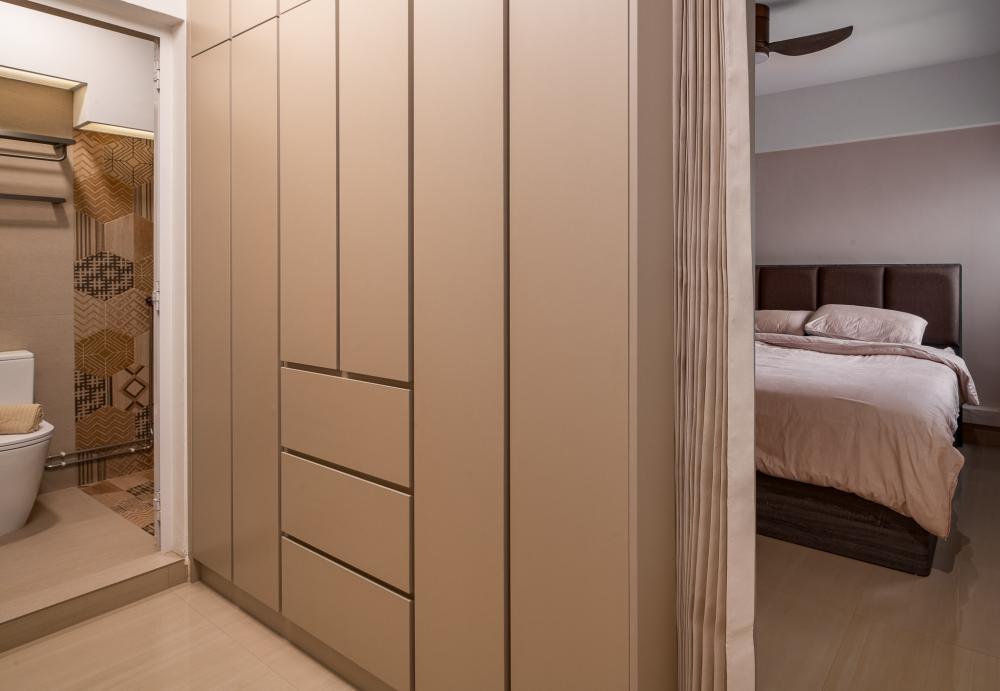 Modern Hallway with Storage Cabinets and Lighting