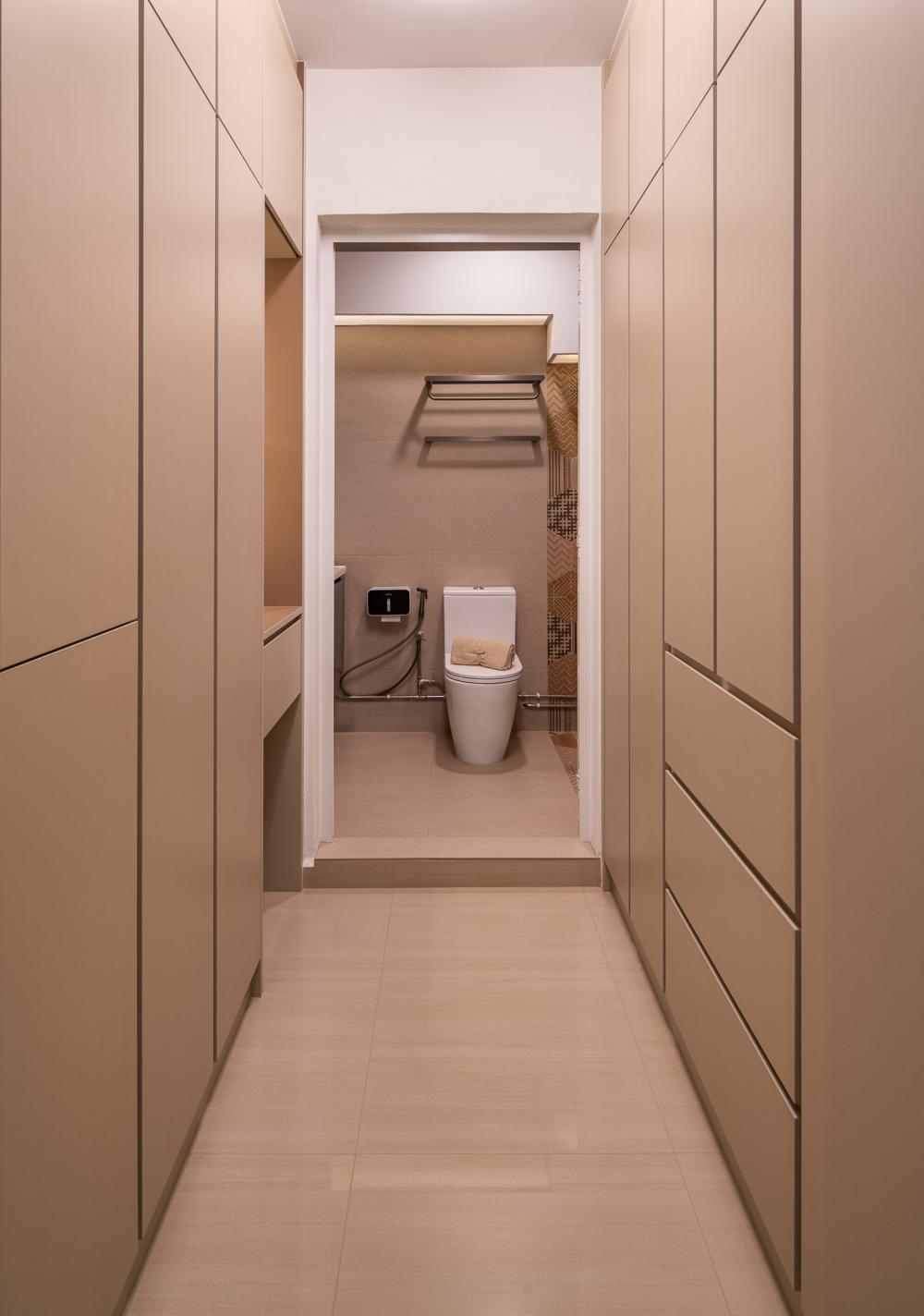 Modern Hallway with Storage Cabinets and Lighting