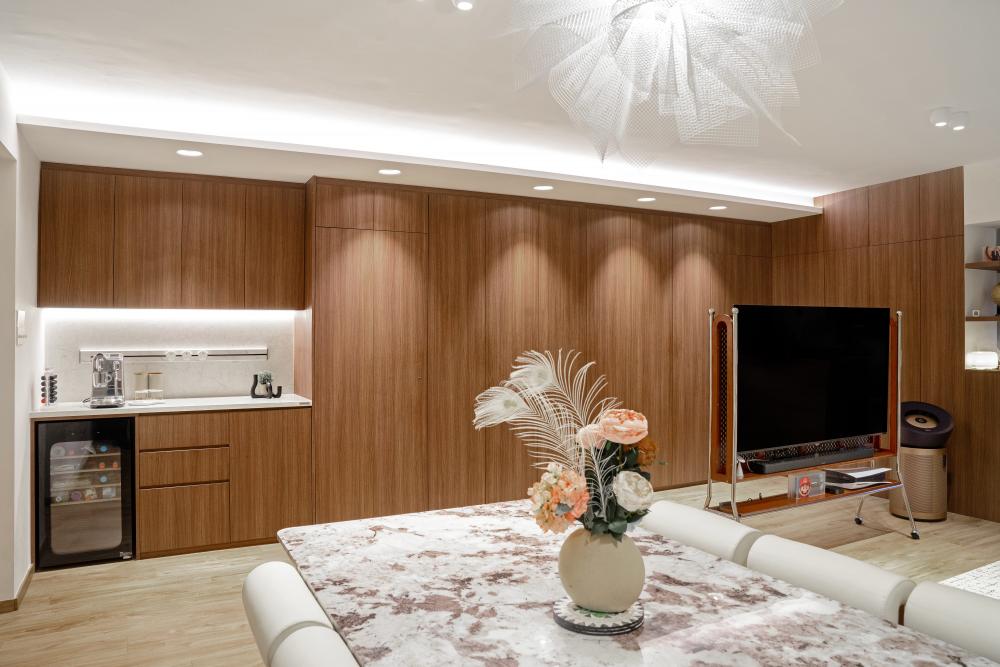 Scandinavian Living Room with Vinyl Flooring and TV