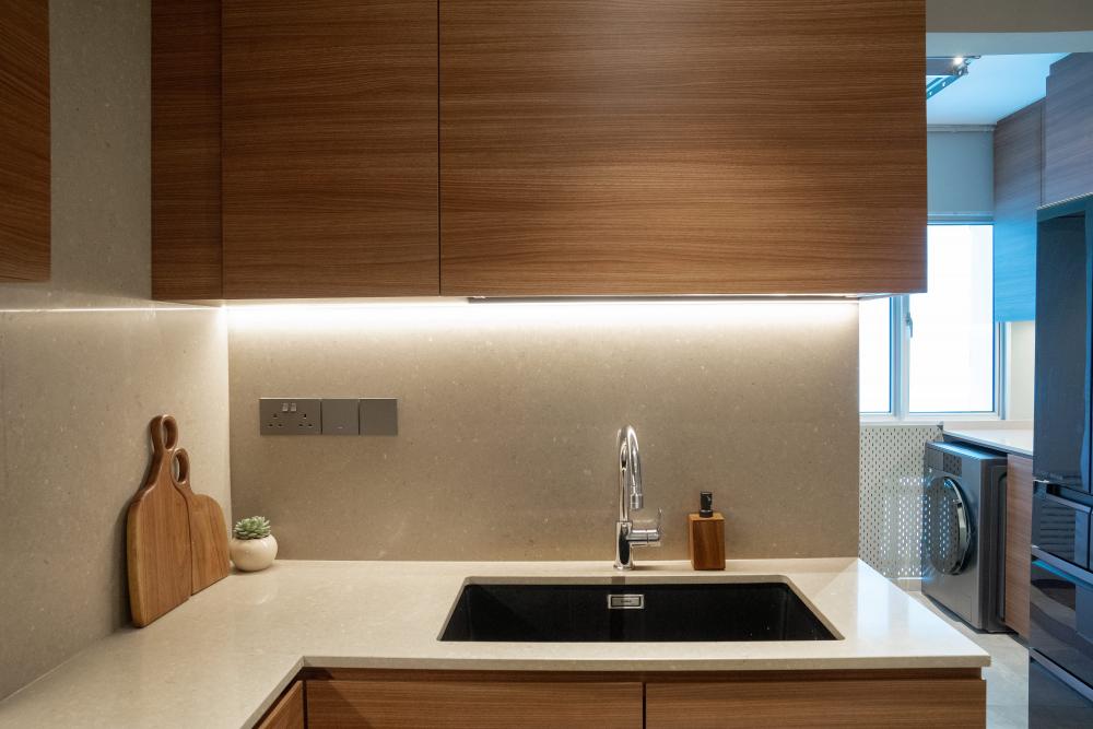 Scandinavian Kitchen with Vinyl Flooring and Dishwasher