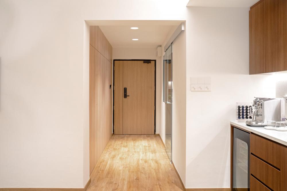 Scandinavian Entryway with Doors and Wood Doors