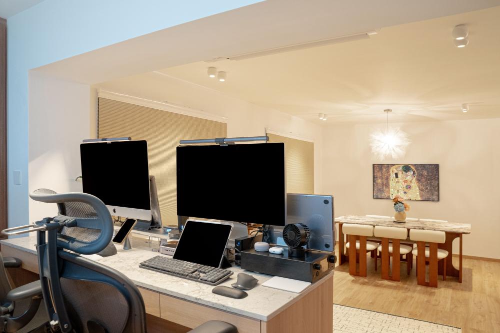 Scandinavian Study with Desk Chairs and Lighting