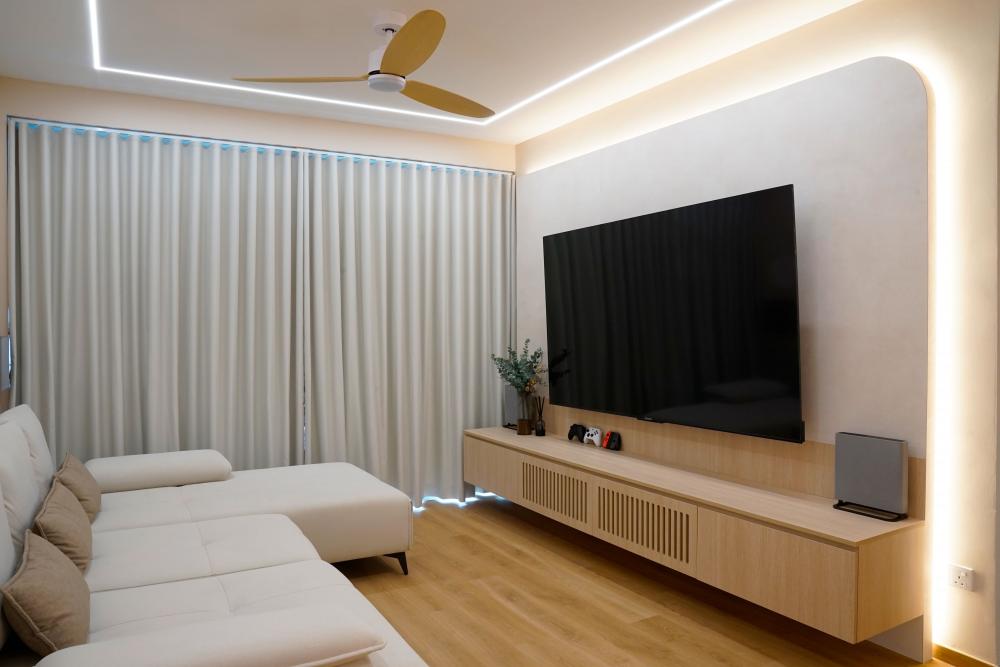 Scandinavian Living Room with TV Console and Sofa