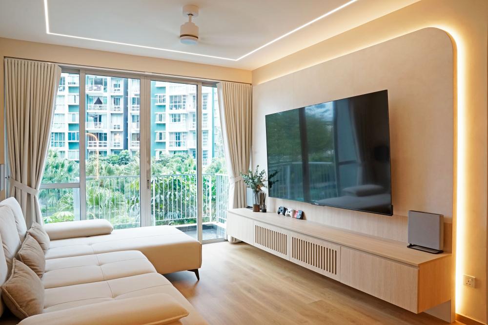Scandinavian Living Room with Vinyl Flooring and Sofa