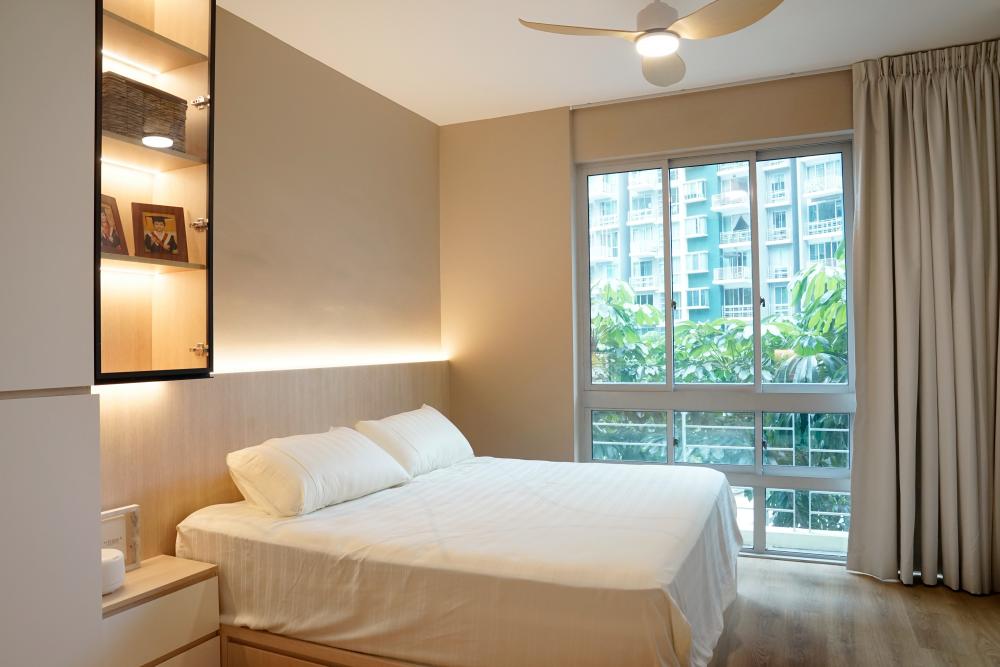 Scandinavian Bedroom with Bed and Lighting