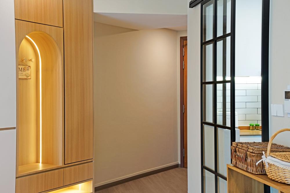 Scandinavian Entryway with Seating Bench and Small Storage