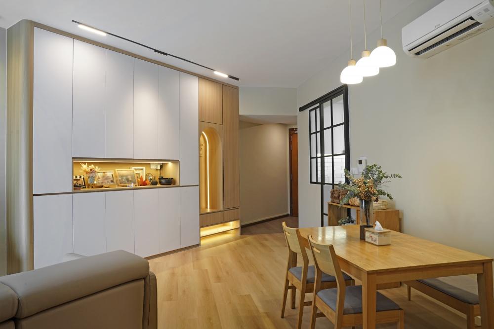 Scandinavian Entryway with Dining Table and Stools