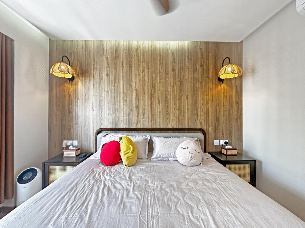 Scandinavian Bedroom with Bed and Lighting
