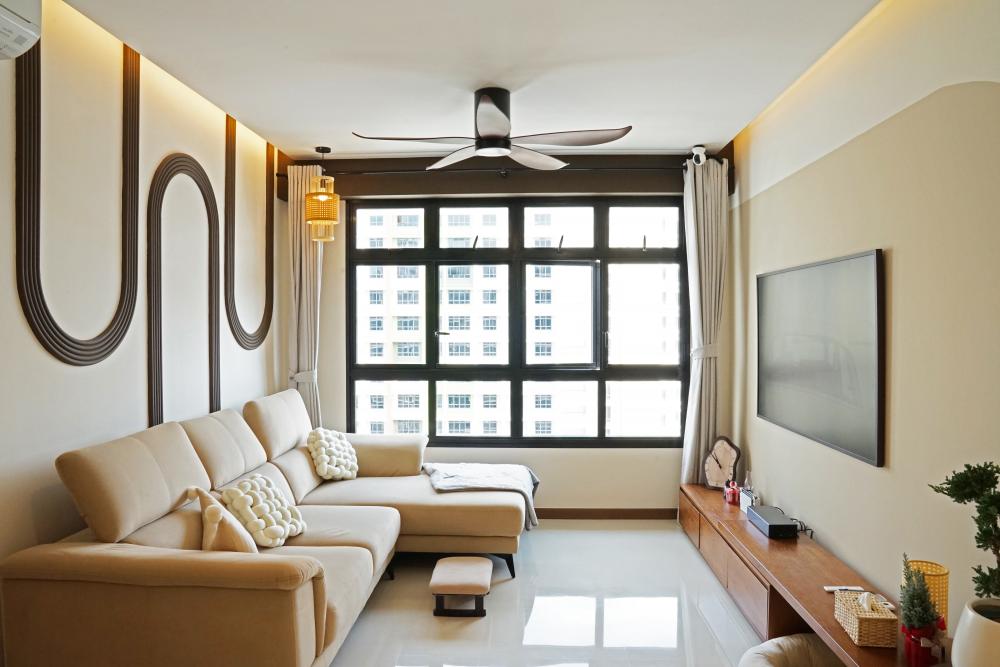 Scandinavian Living Room with Ceiling Light and Sofa