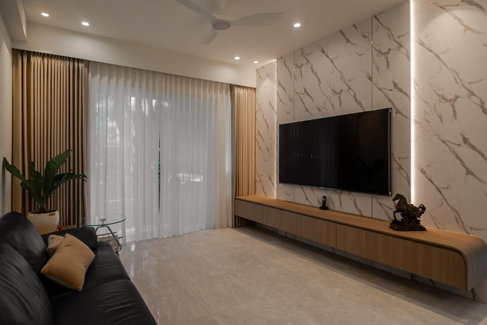 Modern Living Room with Herringbone Tiling and Parquet Floor