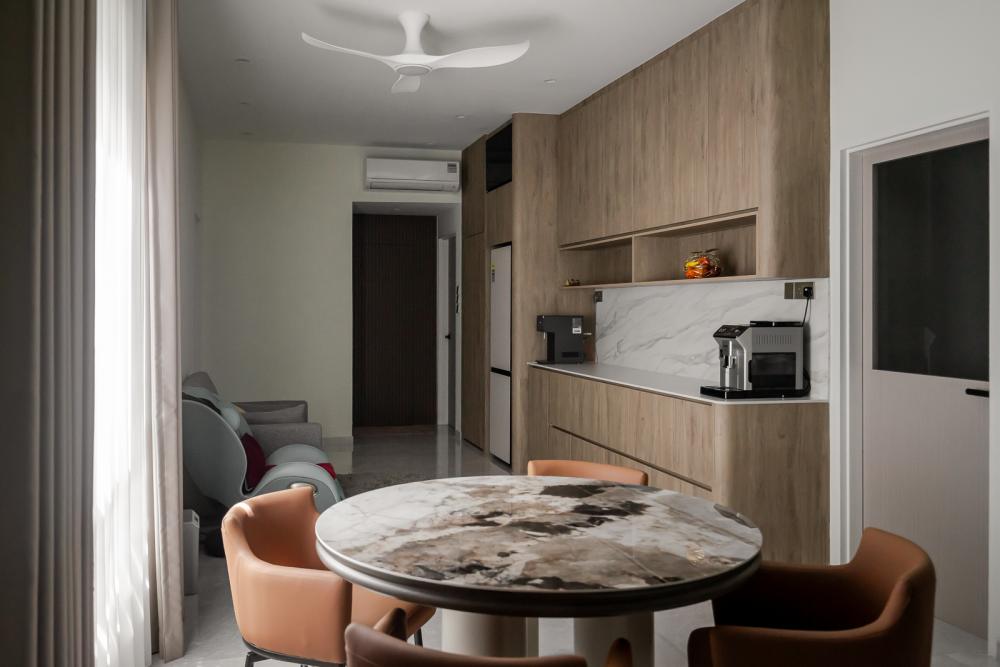 Modern Pantry with Kitchen Island and Console Table