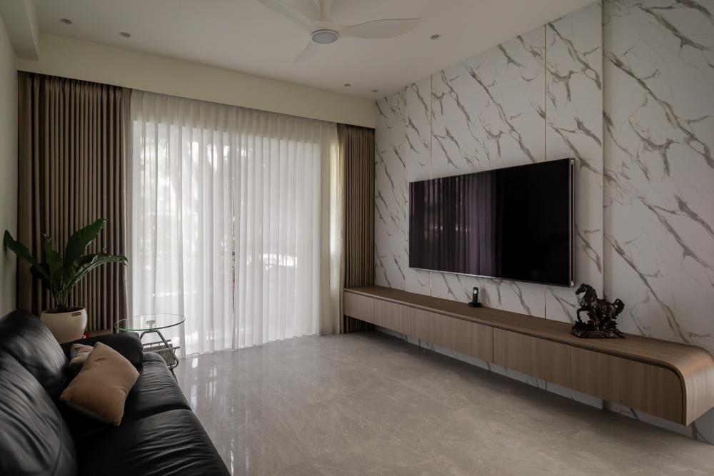 Modern Living Room with TV Console and Feature Wall