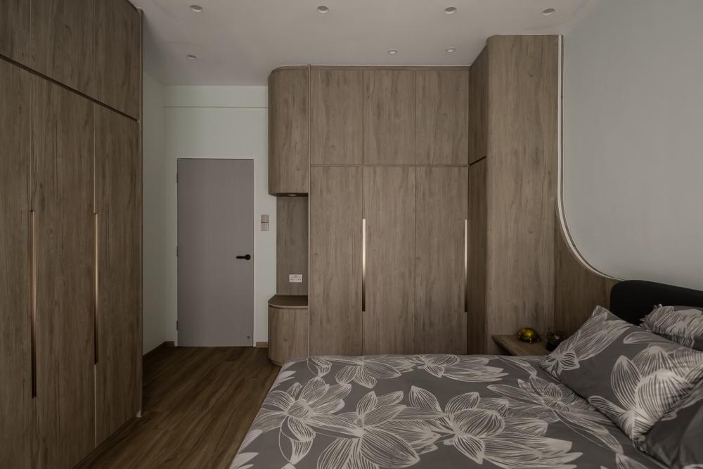 Modern Bedroom with Homogeneous Tiles and Herringbone Tiling