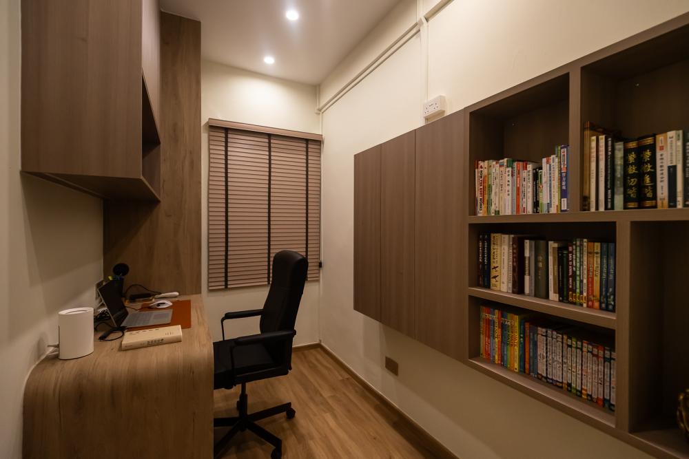 Modern Study with Storage Cabinets and Lighting