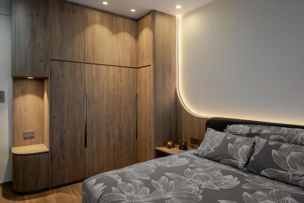 Modern Bedroom with Granite Floor and Wardrobe
